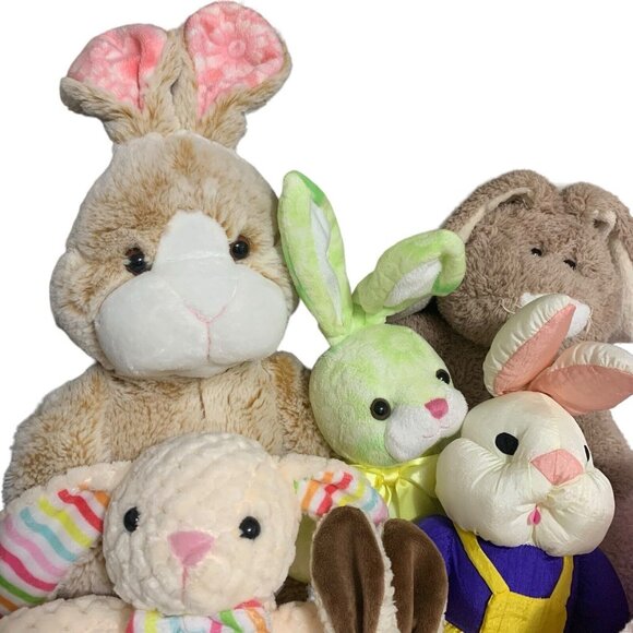 Plush Stuffed Bunny Rabbits Lot of 8 Various Sizes Colors Makers Fluffy Soft - Picture 2 of 14